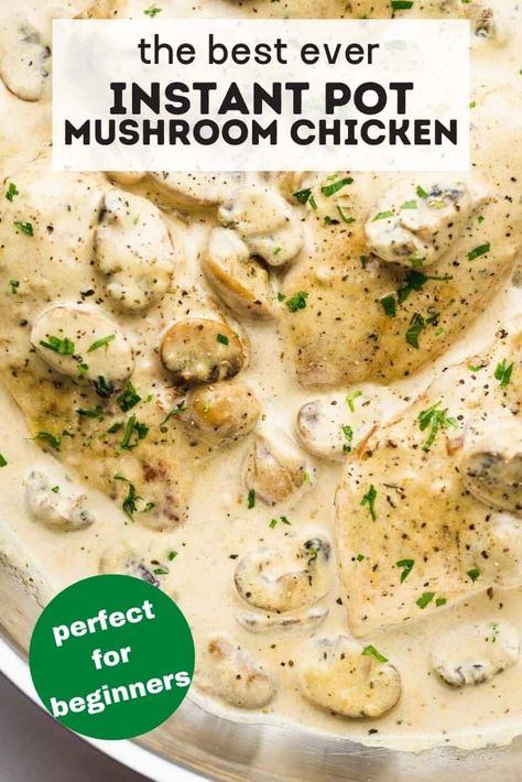 Creamy and comforting Instant Pot chicken with mushrooms is the ultimate dinner recipe that your whole family will love! Every bite is so juicy, tender, and flavorful, and it will definitely become one of your family favorites! #chickenmushroom #instantpotchickendinner #instantpotdinner #instantpotchickenmushroom #chickendinner Instant Pot Mushroom Chicken, Creamy Chicken With Mushrooms, Creamy Instant Pot Chicken, Instant Pot Chicken And Dumplings, Dumplings Chicken, Chicken With Mushrooms, Little Sunny Kitchen, Mustard Chicken Recipes, Creamy Mushroom Chicken