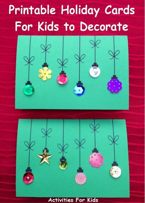 Cute holiday cards for kids to make.  Simple enough for a preschool project. Free Printable from Activities For Kids. Holiday Cards For Kids, Christmas Cards For Kids, Crafts Love, Printable Holiday Card, Preschool Projects, Christmas Cards Kids, Ornament Card, Cards For Kids, Family Diy