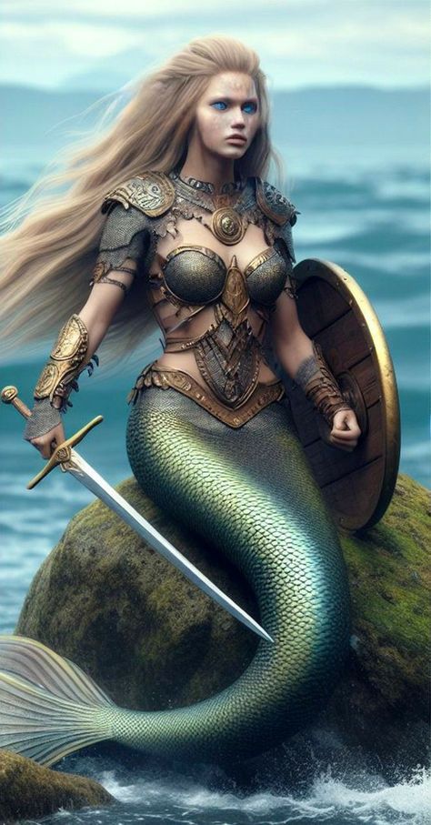 Viking Mermaid, Warrior Mermaid, Mythical Water Creatures, Merfolk Art, Mermaid Warrior, Sea Peoples, Types Of Dragons, Mermaid Photography, Mythical Monsters