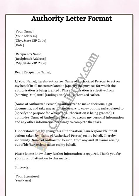 Authority Letter | Format, Samples and How To Write An Authority Letter? - CBSE Library Consent Letter Format, Consent Letter, Letter Writing Samples, Marriage Registration, Official Letter, Gown Ideas, Letter Format, In Other Words, Letter Sample