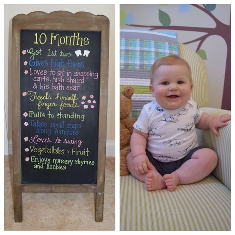 10 Months Baby Chalkboard 10 Month Milestones, Monthly Celebration, Baby Milestones Pictures, Monthly Baby Photos, Milestone Pictures, Baby Boy Photography, Wedding Photoshoot Poses, Baby Boy Room Nursery, Quotes About Photography