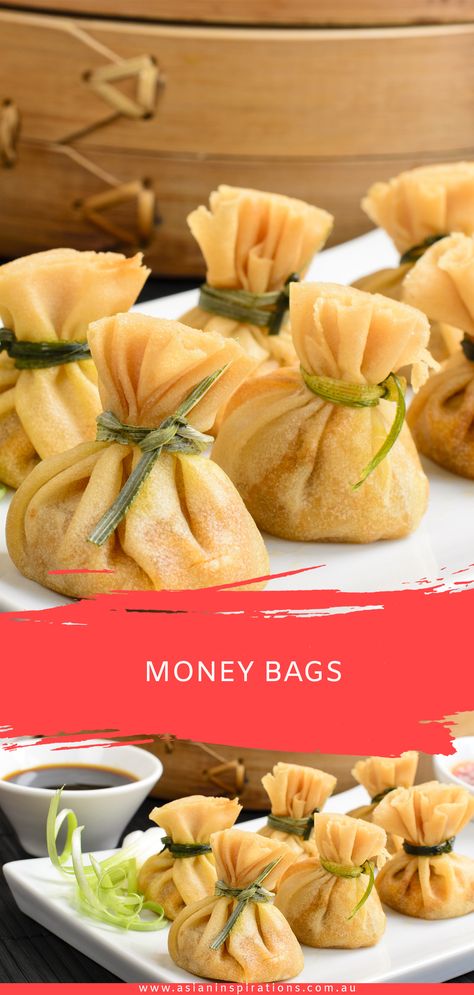 Money Bags Recipe, Money Bag Recipe, Thai Finger Food, Thai Entree, Thai Dinner, Thai Appetizer, Thai Snacks, Restaurant Appetizers, Yum Cha