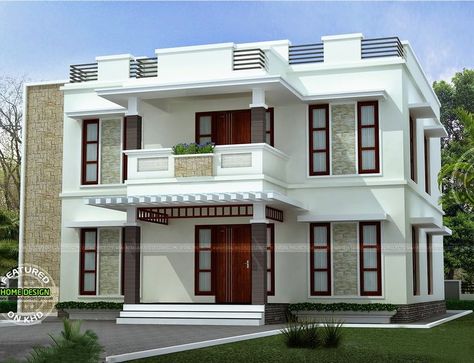 Beautiful modern house in Kerala, India Beautiful House Designs, Affordable House Design, Flat Roof House Designs, Cute Small Houses, Beautiful Small Homes, Two Story House Design, Flat Roof House, House Outer Design, Small House Front Design