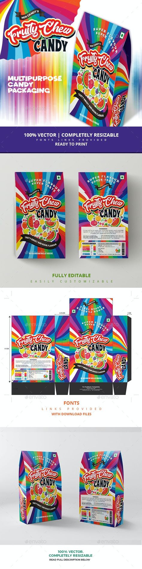 Mixed Fruit Candy Packaging by Plexa_Designs | GraphicRiver Mix Fruit, Candy Fruit, Vegetable Shop, Fruit Candy, Packaging Template Design, Fruit Packaging, Fruit Picture, Cinnamon Chips, Packaging Template