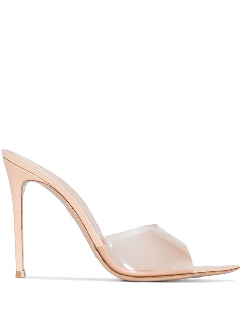 Heels Transparent, Gianvito Rossi Heels, Strappy Mules, Transparent Heels, Shoes Heels Classy, Beige Heels, Rossi Shoes, Heels Classy, Logo Material