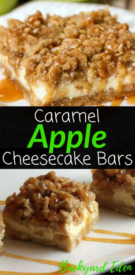 Apple Cheesecake Bars, Caramel Apple Cheesecake Bars, Caramel Apple Cheesecake, Desserts Healthy, Apple Cheesecake, Cheesecake Bar Recipes, Recipes Thanksgiving, Apple Dessert Recipes, Impressive Recipes