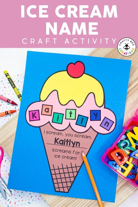 Patterns For Preschool, Letter I Crafts, Ice Cream Names, Ice Cream Cone Craft, Ice Cream Craft, Groundhogs Day, Name Activities Preschool, Summer Preschool Crafts, Ice Cream Crafts