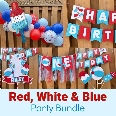 Red, White & Blue Party Bundle | Little Firecracker Birthday Party Decorations | Red, White and Two Party Supplies | 4th of July First Bday Birthday Party Decorations Red, Firecracker Birthday, Red White Blue Party, Red White And Two, First Bday, Blue Birthday Parties, 1 Balloon, 5 Balloons, Highchair Banner