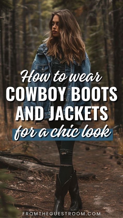 a woman wears jacket and cowboy boots, western outfits How To Wear Cowboy Boots Women, Boots Outfit Street Style, Denim Cowgirl Outfit, Outfits Cowboy Boots, Cowboy Boots Aesthetic, Cowboy Outfits For Women, How To Wear Cowboy Boots, Short Cowboy Boots Outfit, Red Cowboy Boots Outfit