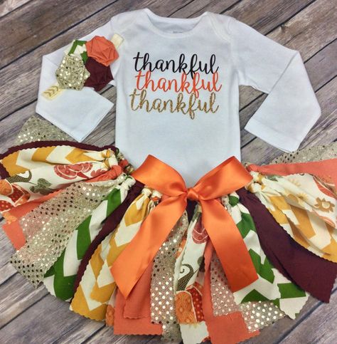 SALE Thanksgiving Thankful Fall Baby Girl Outfit First Thanksgiving Outfit Girl, Fall Tutu, Girls Thanksgiving Outfit, Ribbon Tutu, Fabric Tutu, Girls Thanksgiving, Thanksgiving Baby, First Thanksgiving