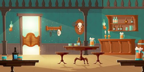 Saloon Vectors & Illustrations for Free Download | Freepik Beer Cartoon, Western Saloon, Counter Desk, Wild West Cowboys, Door Bar, Old Desks, Retro Bar, Wooden Buildings, Public Place