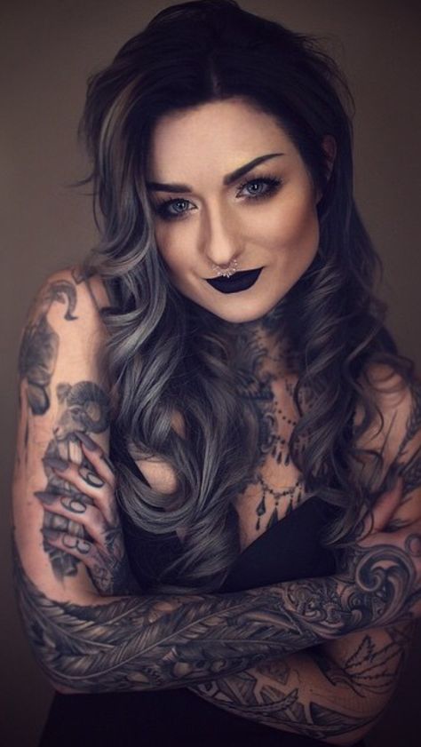 Ryan Ashley Tattoo, Best Celebrity Tattoos, Ryan Ashley Malarkey, Ryan Ashley, Woman With Tattoos, Tattoo Diy, Tattoo Girls, Black Lipstick, Tattoed Girls