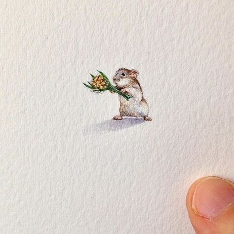 Tiny Paintings, Realistic Paintings, Daily Painting, Dibujos Cute, Full Of Love, Artist Paint, Mini Paintings, Watercolor Animals, Miniature Art