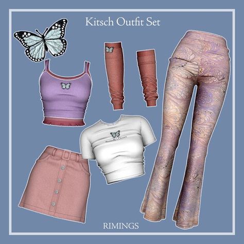 Kitsch Outfit, Sims 4 Black Hair, 2000s Clothing, 2000s Clothes, Sims 4 Teen, Outfit Korean, Normal Map, Sims 4 Dresses, Sims 4 Cc Packs