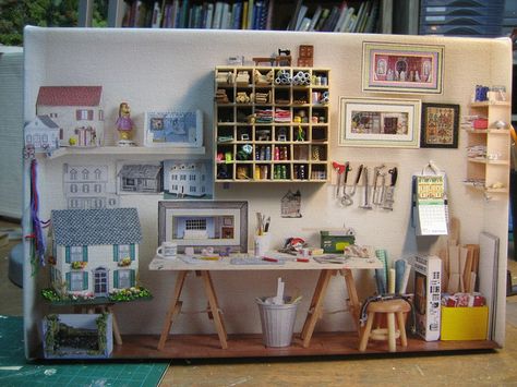 my workroom | Flickr - Photo Sharing! difficult to see which is painted and which is 1/12 miniatures Mini Room, Room Box Miniatures, Vitrine Miniature, Tiny Furniture, Diy Doll Miniatures, Mini Doll House, Doll House Crafts, Dollhouse Miniatures Diy, Dolls House Interiors