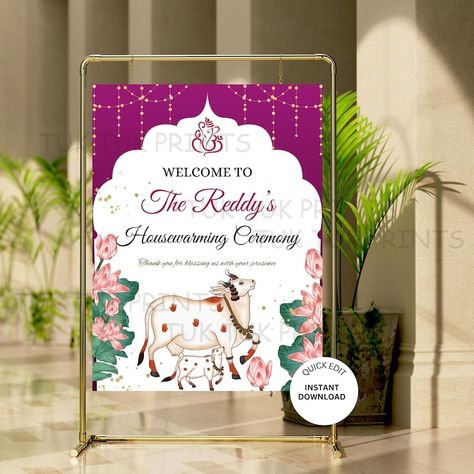 Pichwai Indian housewarming sign, Gruhapravesha Sign, Griha Pravesha Welcome Sign Indian Housewarming, Housewarming Sign, House Warming Ceremony, Bond Paper Design, Housewarming Decorations, House Warming Invitations, Kids Lehenga, Bond Paper, Welcome Banner