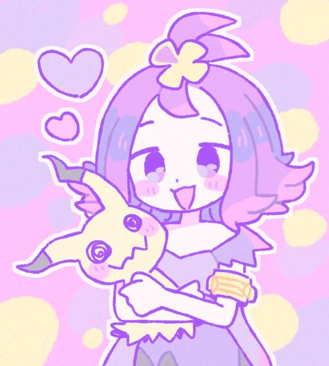 1girl acerola_(pokemon) bangs_pinned_back dress hair_ornament heart hug mimikyu open_mouth pokemon pokemon_(game) pokemon_sm purple_dress purple_hair remoooon short_hair simple_background smile solo violet_eyes Manga Picture, Anime And Manga, Picture Search, Search Engine, Pokemon, Anime, Pokémon