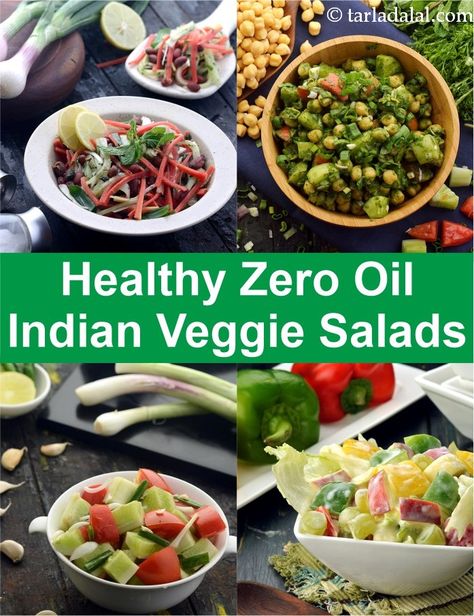 Zero Oil Salad Recipes, Zero Oil Veg Indian Recipes Zero Oil Vegetarian Recipes, Less Oil Indian Recipes, Without Oil Recipes Indian, Zero Oil Indian Recipes, Veg Salad Recipes Indian, No Oil Recipes, Salad Recipes Indian, Veg Indian Recipes, Veg Salad Recipes