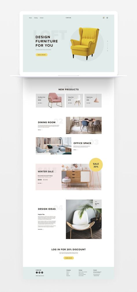 Furniture Landing Page Concept on Behance Furniture Ecommerce Web Design, Furniture Email Design, Furniture Web Design, Furniture Website Design, Furniture Landing Page, Web Design Quotes, Web Design Mobile, Kursi Bar, Furniture Website