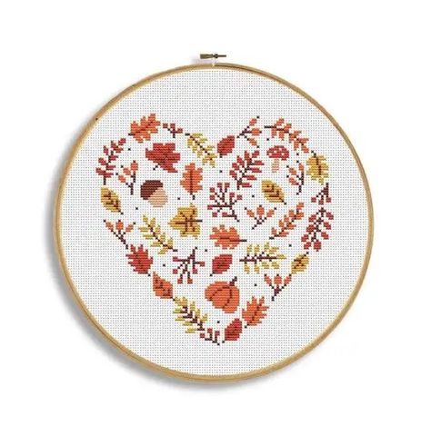 Love Cross Stitch Pattern, Pumpkin Cross Stitch Patterns, Heart Cross Stitch Pattern, Decor For Thanksgiving, Free Cross Stitch Designs, Love Cross Stitch, Heart Cross Stitch, Cross Stitch Projects Ideas, Autumn Cross Stitch Patterns