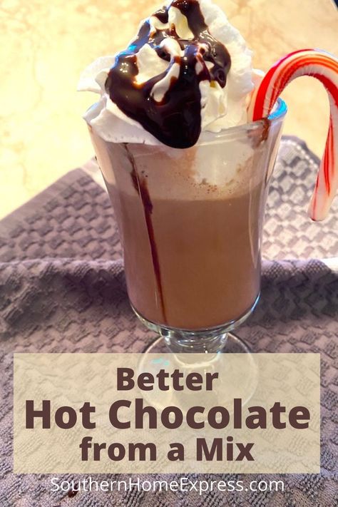 Make better hot chocolate from a mix. This super easy method of adding a few simple ingredients to a packet of hot chocolate mix will give it a richer flavor you'll love. #hotcocoarecipe #easyhotchocolate Creamy Hot Chocolate Recipe, Slow Cooker Ground Beef, Gourmet Hot Chocolate, Crockpot Hot Chocolate, Chocolate Recipes Easy, Hot Cocoa Recipe, Chocolate Pack, Delicious Hot Chocolate, Delicious Drink Recipes