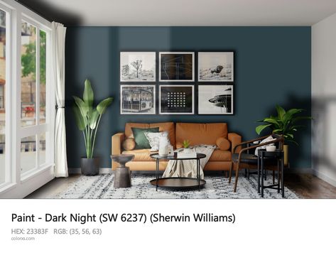 Sherwin Williams Dark Night (SW 6237) Paint color codes, similar paints and colors Sherwin Williams Dark Night Color Palette, Sherwin Williams Dark Night, Energy Colors, Munsell Color System, Wren House, Zyla Colors, Analogous Color Scheme, Paint Color Codes, Rgb Color Codes