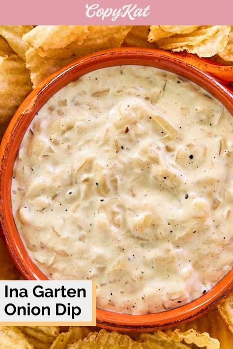 Ina Garten Onion Dip Recipe, Carmalized Onion Dip, Chip Dip Recipes, Savory Dips, Onion Dip Recipe, Caramelized Onion Dip, French Onion Dip, Dip Recipes Easy, Copykat Recipes