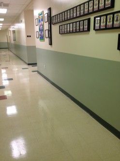 Consider the effect green has in a school hallway.  How can you carry the emotional experience of harmony into the classroom? Daycare Color Walls, Paint Colors For Office Walls, Classroom Colour Scheme, Colors For Classroom Walls, Elementary School Color Palette, Classroom Paint Colors Wall Schools, Daycare Colors Schemes, Classroom Wall Colors, Classroom Paint Colors