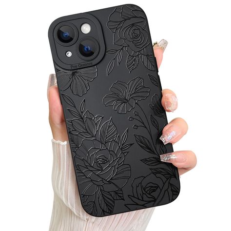 PRICES MAY VARY. This case is designed for iPhone 15. Supports wireless charging but does not support magnetic accessories. Soft and silky to the touch, exquisite patterns and multiple color options reflect your style. The case is made of high-quality TPU material to prevent the phone from being scratched. This full body protective case has precise cut, soft access to button, easy access to the charging port, headphone jack, volume buttons and silent button, perfect fit for your phone. If you ha Black Iphone Cases, Floral Phone Case, Max Black, Pro Black, Black Phone Case, Cute Cases, Floral Flower, Multiple Color, Floral Flowers