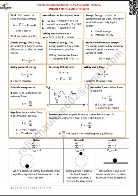 Work Energy Power Physics Formula Sheet, Work Power Energy Formula Sheet, Work Energy Power Physics Notes, Work Energy And Power, Formula Sheet, Physics Mechanics, Neet Notes, Organic Chemistry Study, Learn Biology