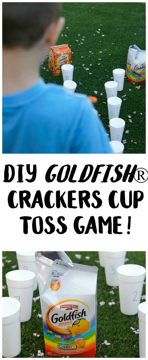 DIY Goldfish® Crackers Cup Toss Game! {Featuring @GoldfishSmiles Crackers from @walmart } #GoldfishGameTime AD Fishing Games For Kids, Nature Camp, Fish Crackers, Picnic Games, Sunday School Games, School Picnic, Goldfish Crackers, Nature Camping, Educational Activities For Kids