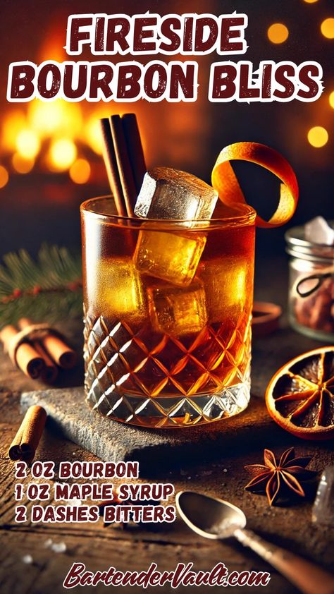 44 Winter Cocktail Recipes for a Festive 2024 and 2025 2 Apres Ski Drinks, Bourbon Drinks Winter, Bourbon Cocktails Winter, Winter Bourbon Cocktails, Bourbon Christmas Cocktail, Fireside Cocktails, Christmas Bourbon Cocktails, Maple Bourbon Cocktail, Winter Cocktail Recipes