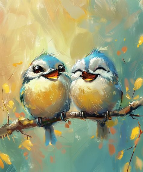 Whimsical Birds, Bird Paintings On Canvas, Animal Caricature, Animal Illustration Art, Landscape Art Painting, Cute Animal Drawings Kawaii, Blue Birds, Bird Artwork, Modern Art Paintings