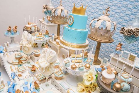 Little Prince Birthday Party | CatchMyParty.com Bippity Boppity Two, Little Prince Birthday Party, Cinderella Birthday Party Decorations, Prince Birthday Party, Cinderella Birthday Party, Princess Theme Birthday, Two Birthday, Prince Birthday, Second Birthday Ideas