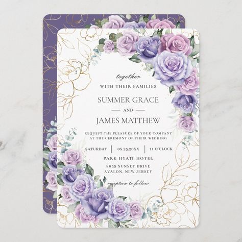 Lilac Wedding Invitations, Lavender Wedding Theme, Pretty Wedding Invitations, White Roses Wedding, Rose Wedding Invitations, Lilac Wedding, Purple Wedding Invitations, Wedding Anniversary Invitations, Lilac Lavender