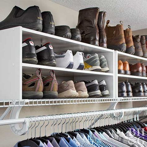 This Messy Master Closet Went From Overflowing to Organized Master Closet Organization, Closet Clutter, Closet Shoe Storage, Closet Hacks Organizing, Simple Closet, No Closet Solutions, Closet Renovation, Closet Remodel, Small Closet Organization