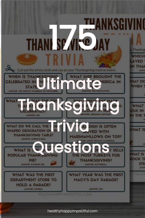 175 Ultimate Thanksgiving Trivia Questions on a trivia card background. Thanksgiving Trivia Printable, Thanksgiving Jeopardy, Thanksgiving Ice Breakers, Thanksgiving Trivia Questions, Thanksgiving Trivia, Trivia Questions For Kids, Charades For Kids, Free Printable Thanksgiving, Holiday Facts