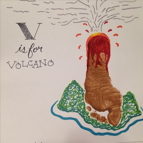 V is for Volcano Footprint J Footprint Craft, Volcano Footprint Art, Footprint Alphabet Book, Abc Footprint Art Alphabet Book, Letter F Footprint Craft, Footprint Alphabet Art, V Is For Volcano Craft, Alphabet Footprint Craft, V Handprint Craft