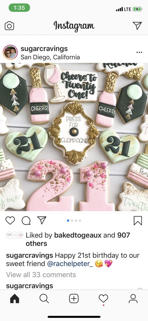 21st Birthday Royal Icing Cookies, Wine Themed Cookies, 21 Birthday Cookies Decorated, 21st Birthday Sugar Cookies, 21 Birthday Cookies, 21st Birthday Cookies, Bday Cookies, Twenty First Birthday, Royal Icing Sugar