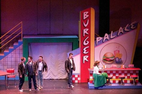 Ideas for the burger palace sign Grease Play, Grease Broadway, Footloose Musical, Ward Activities, Grease Party, Theatre Backdrops, Grease Is The Word, Grease Musical, Theatre Props