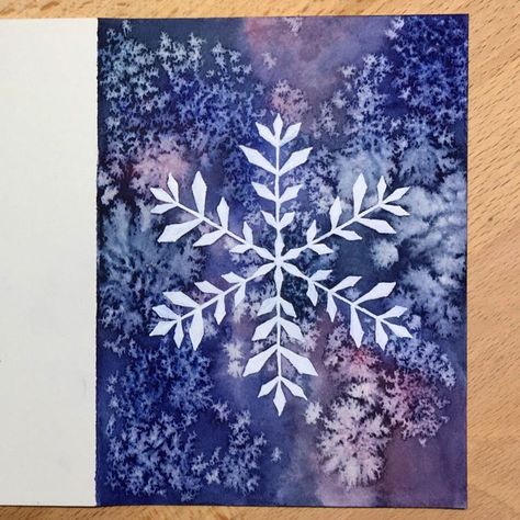 Salt Watercolor Painting, Painting Snowflakes, Salt Watercolor, Watercolor Christmas Cards Diy, Snowflakes Drawing, Snowflakes Art, Salt Painting, Winter Art Projects, Curly Hair Hairstyles