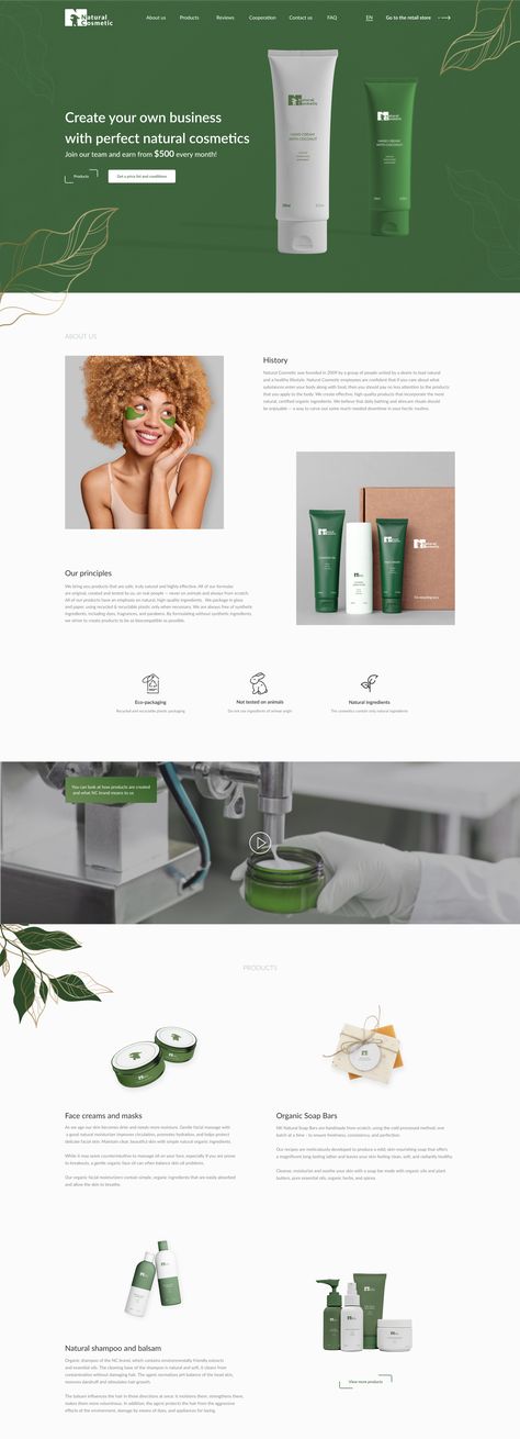 Landing page design for natural cosmetic Skincare Landing Page Design, Skincare Landing Page, Website Banner Design Creative, Cosmetic Landing Page, Website Sample, Cosmetic Web, Website Banner Design, Green Skincare, Green Cosmetics