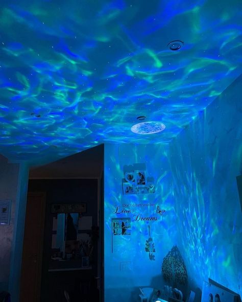 Galaxy Projector Bedroom Aesthetic, Ocean Bedroom Ideas For Adults, Space With Astronaut, Aurora Projector, Projector In Bedroom, Galaxy Room, Room Wishlist, Galaxy Light, Star Projector Light