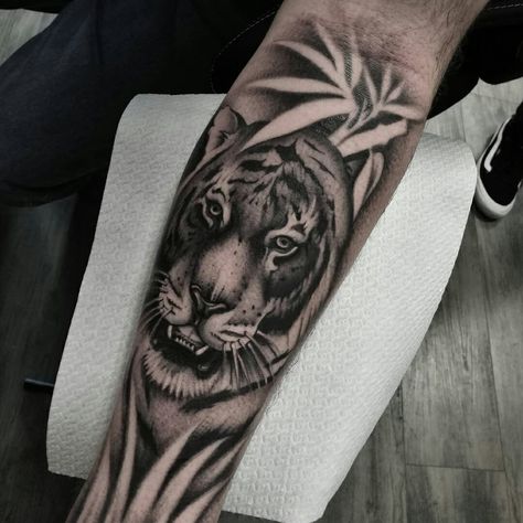 Tiger tattoo #tiger #tattoo #blackandgrey #art #bamboo #ink Bamboo Leaves Tattoo, Tiger Bamboo Tattoo, Leaves Tattoo, Tattoo Tiger, Bamboo Tattoo, Bamboo Leaves, Tiger Tattoo, Tiger Head, Tattoo Sketches