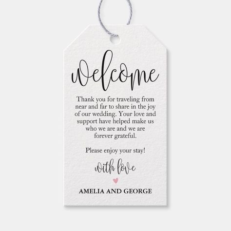 Wedding Welcome Bag Tags Lovely Calligraphy  Zazzle Wedding Bag Tags, Welcome Bag Tags, Wedding Wishes Quotes, Thank You Bags, Save The Date Wording, Welcome Bag, Bridal Favors, Wedding Gift Tags, Wedding Gift Bags