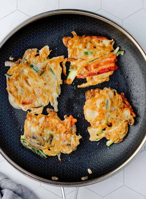 Korean Vegetable Pancake Recipe - Chefjar Vegetable Pancakes Recipes, Veggie Pancakes Korean, Jeon Pancake, Korean Vegetable Pancakes, Korean Pancake Recipe, Vegetable Pancake, Veggie Pancakes, Crispy Pancakes, Korean Pancake