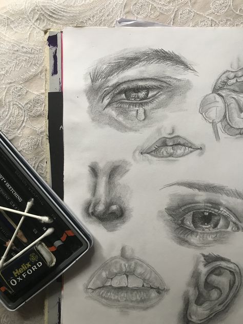 GCSE art pencil sketch of facial features Gcse Art Expression, Portraiture A Level Art, Gcse Art Emotions Sketchbook, Gcse Art Final Piece Grade 9 Identity, Gcse Art Emotions, Portraits Art Gcse, Facial Features Art Gcse Page, Gcse Art Portraits Title Page, I Me Mine Art Gcse