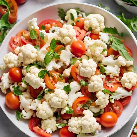 Vibrant Cauliflower Tomato Salad (Creamy & Crisp) Cauliflower Tomato Salad, Angus Steak, Jerk Chicken Recipe, Tomato Salad Recipes, Man Cooking, Cauliflower Salad, Brussel Sprout Salad, Bread Appetizers, Fire Roasted Tomatoes