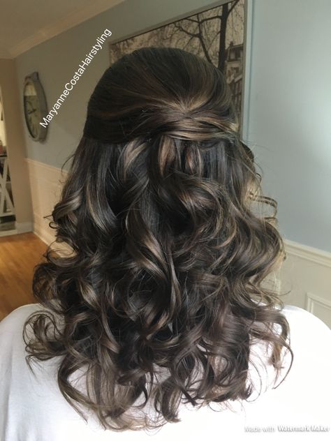 Shoulder Length Curled Hairstyles, Curly Half Up Half Down, Shoulder Length Curls, Curled Updo, Prom 2022, Brown Curls, Evening Hairstyles, Formal Hair, How To Curl Short Hair