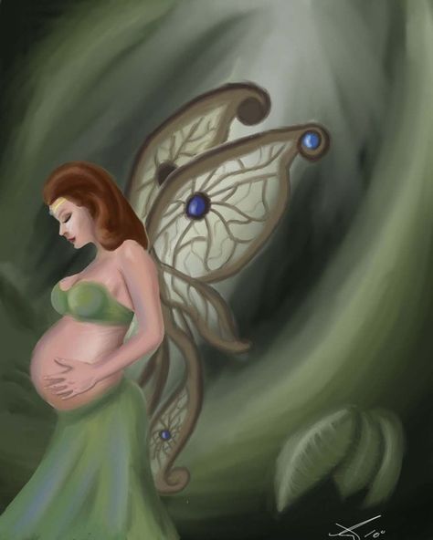 ⌣(ˆ◡ˆ)⌣ , ♡ ❀ ☺☺. █▄ϑ❤Ҽ ☺☺.~Expecting a sprite~ Pregnant Fairy, Fairy Art, For Sale, Green, Clothes, Art